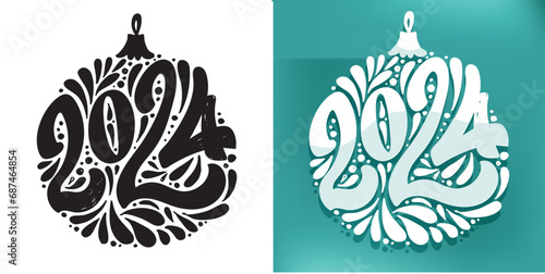 Merry Christmas and happy new year - cute postcard.  Lettering label for poster, banner, web, sale, t-shirt design. 2024. New year holiday greeting card.