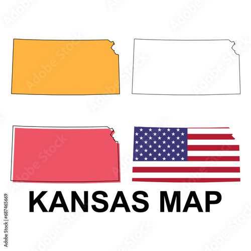 Set of Kansas map, united states of america. Flat concept icon vector illustration