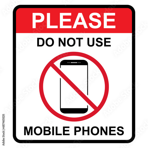 Mobile forbidden icon, no use phone sign, ban smartphone label vector illustration