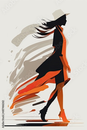 Silhouette of a girl in motion. Women's walk gor Defile. photo