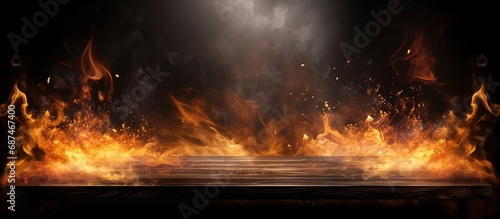 Flaming Wooden Table on Dark Background