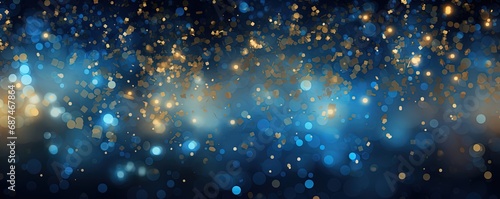 festive abstract background of glitter glow gold on blue, Generative Ai photo