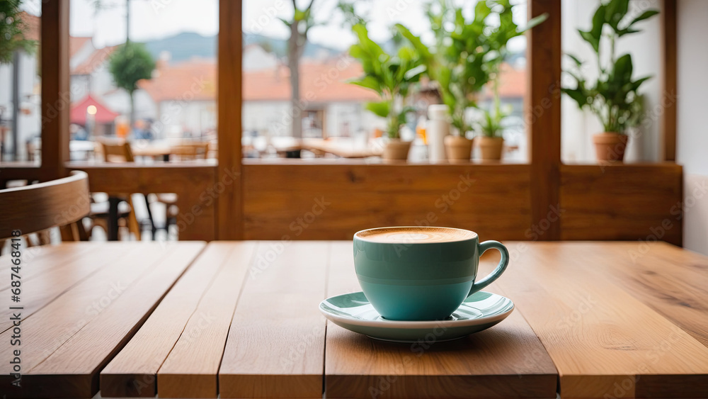Obraz premium A Warm Cup of Coffee on a Rustic Wooden Table