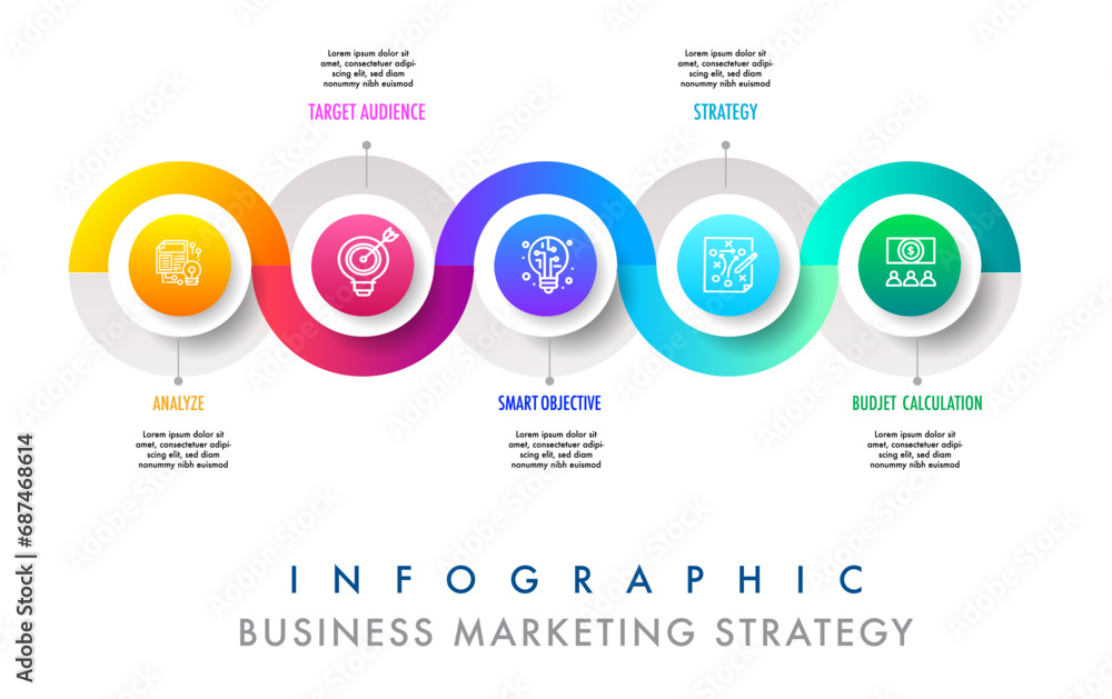 Infographic template for business 5 step option modern design planning, data, strategy, diagram