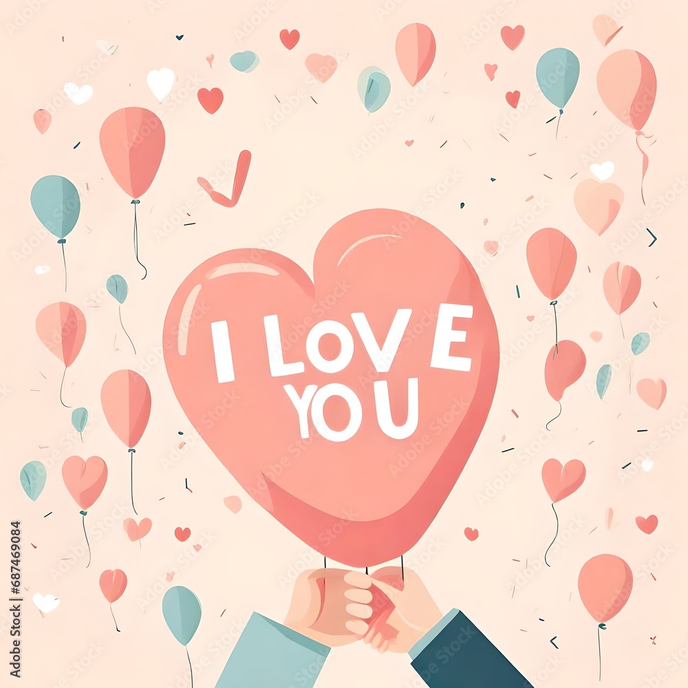 vector style cartoon  art featuring the words I love you