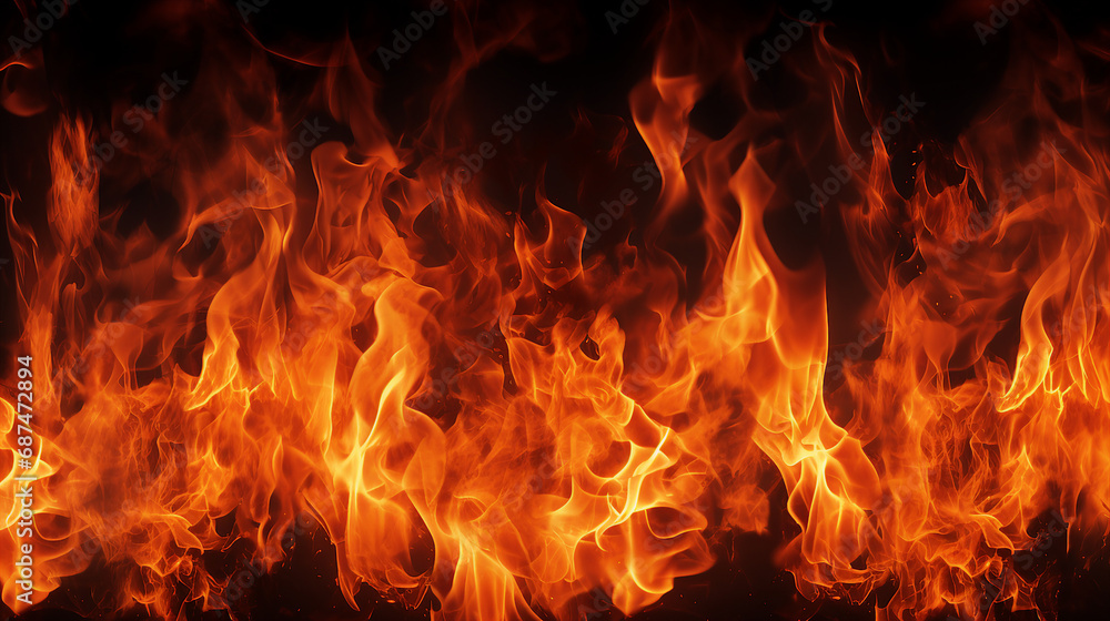 Intense Blaze and Fiery Texture: Burning Inferno Creates a Dynamic Heatwave - Powerful Flame Conflagration Ideal for Banner Backgrounds and Designs.