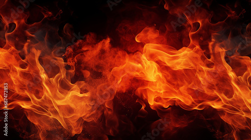 Intense Blaze and Fiery Texture: Burning Inferno Creates a Dynamic Heatwave - Powerful Flame Conflagration Ideal for Banner Backgrounds and Designs. © Sunanta