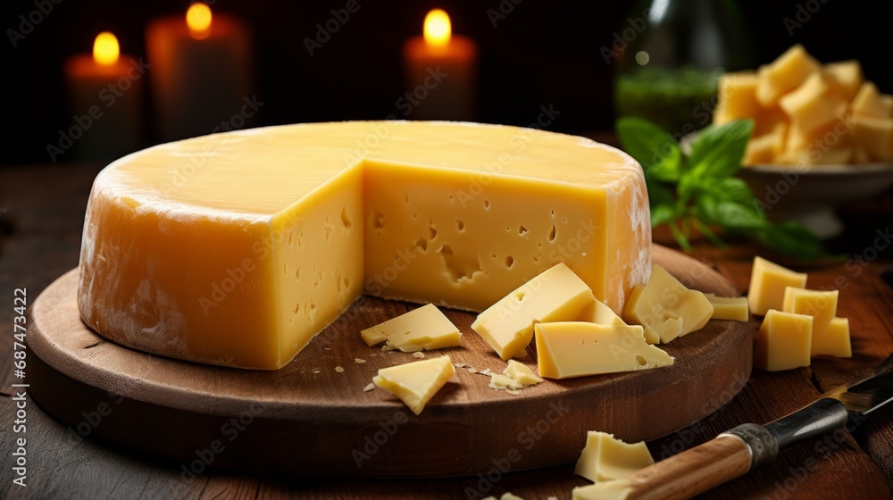 Round cheese being cut isolated on a white background Round cheese being cut isolated on a white background
