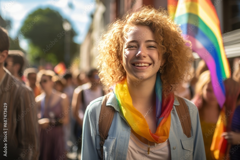 Fototapeta premium Joyful Pride Parade Celebration with Rainbow Flag