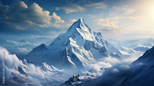 Majestic snowy mountain peak towering above photo