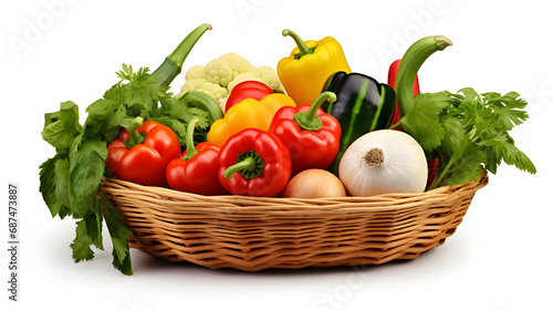 basket with vegetables on white background