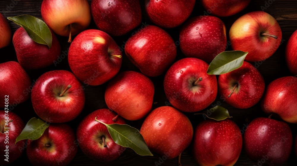 Top view of ripe red apples in wooden crates Top view of ripe red apples in wooden crates