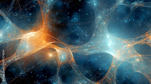 Abstract 3D background with interconnection of neuronal cells. AI generated illustration.