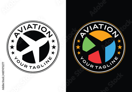 aviation airplane travel emblem badge logo icon vector design