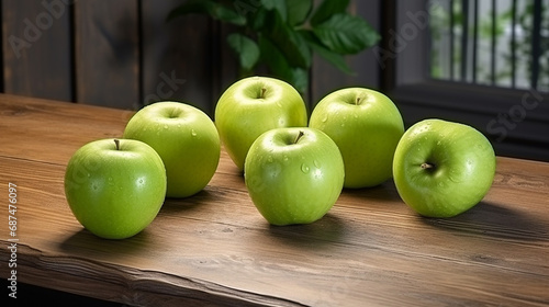 green apples on the table HD 8K wallpaper Stock Photographic Image 