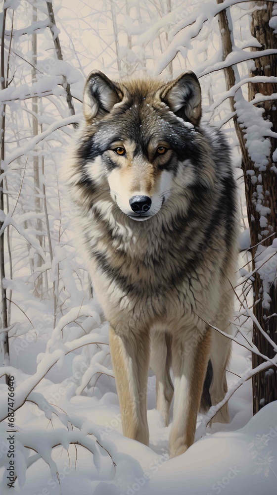 Obraz premium oil painting of wolf in a snowy forest