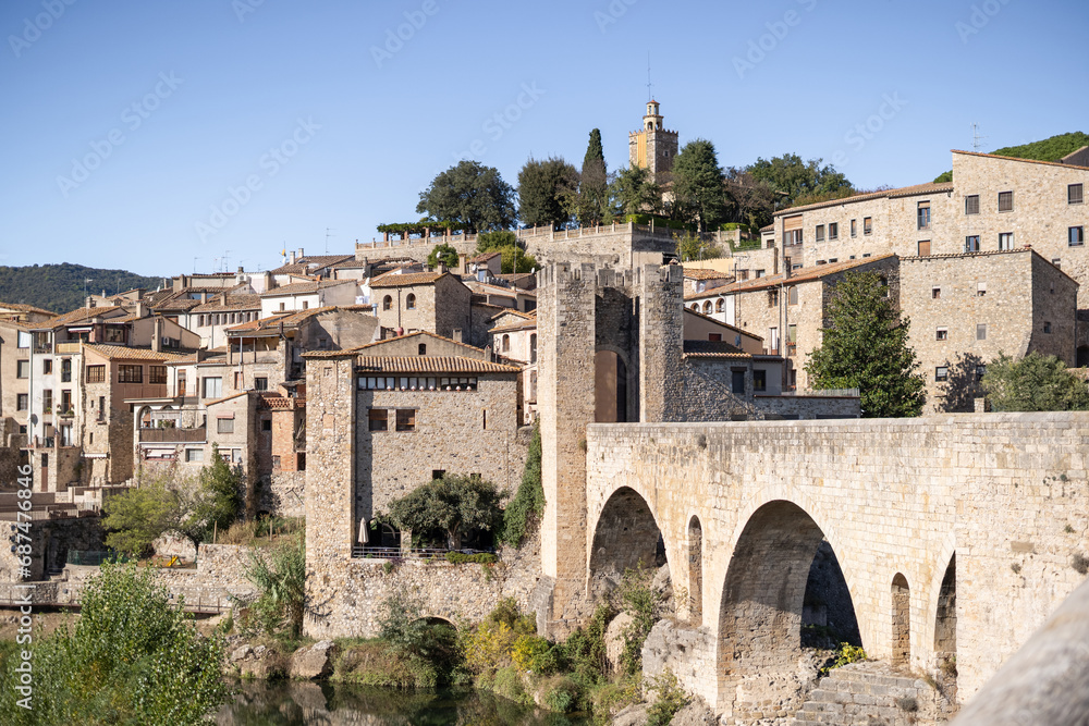 Besalu medieval bridge, Girona, Catalonia, Spain
