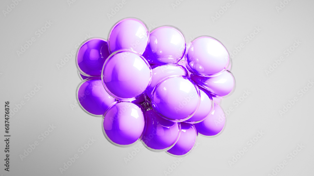 Fototapeta premium Purple colored bubbles floating against grey background.