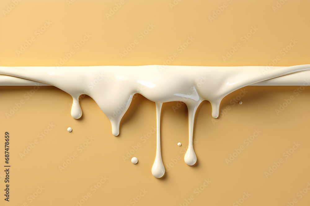 White thick drops of cream flow down a brown background.