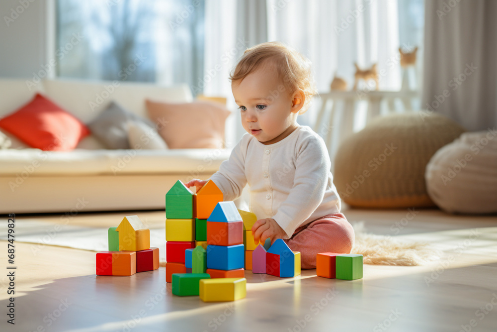 By assembling cubes into a pyramid, the baby develops his motor skills and trains his attention. By assembling cubes into a pyramid, the baby develops his motor skills and trains his attention.