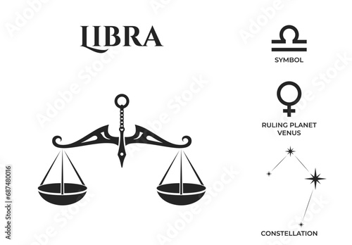 libra zodiac sign, constellation and mars ruling planet symbol. astrology and horoscope vector design