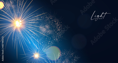 Fireworks with fog and bokeh effect. Holiday and party design, Christmas lights.