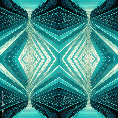 Diseño con simetría sin costuras, de tonos verdes y azules