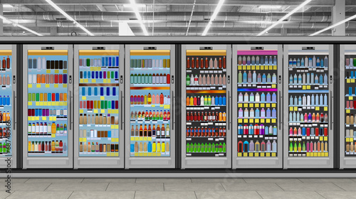 Refrigerator with HD led screen. This mockup and illustration is made from a photo collage, processed in Photoshop. With lots of cutting, pasting and using smudge tool. No Generative AI was used.