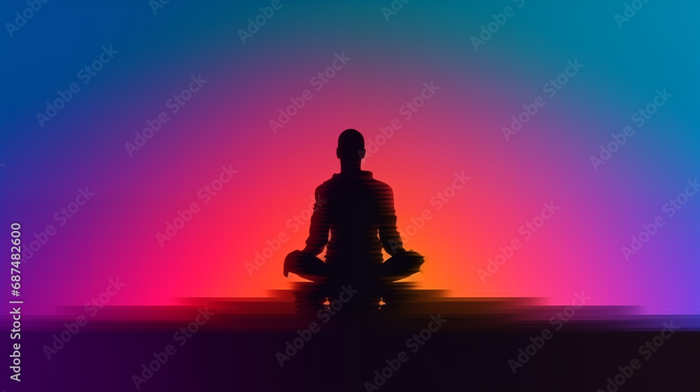 Silhouette of a man meditating, background for meditation practices