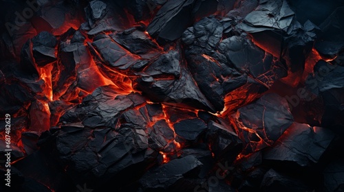 Texture of volcanic stones and red lava