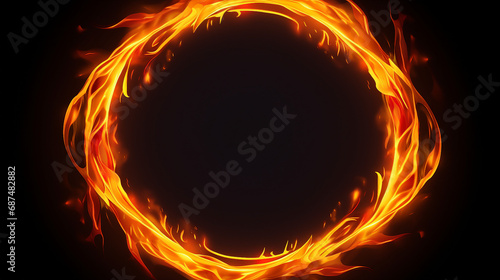 Mesmerizing Ring of Flames  Abstract Circle Fire Pattern on Dark Background - Powerful and Vibrant Design for Dynamic and Fiery Artwork  Ideal for Intense Atmospheres.