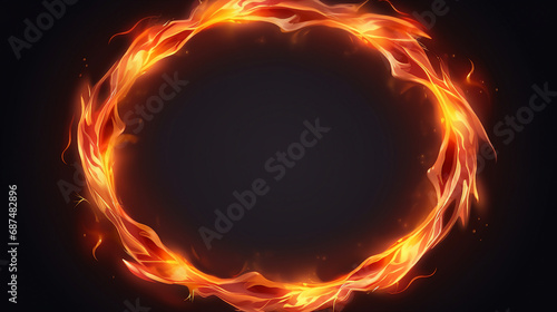 Mesmerizing Ring of Flames: Abstract Circle Fire Pattern on Dark Background - Powerful and Vibrant Design for Dynamic and Fiery Artwork, Ideal for Intense Atmospheres.