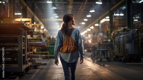 Successful Female Industrial Specialist Walking in a Metal Manufacture Warehouse