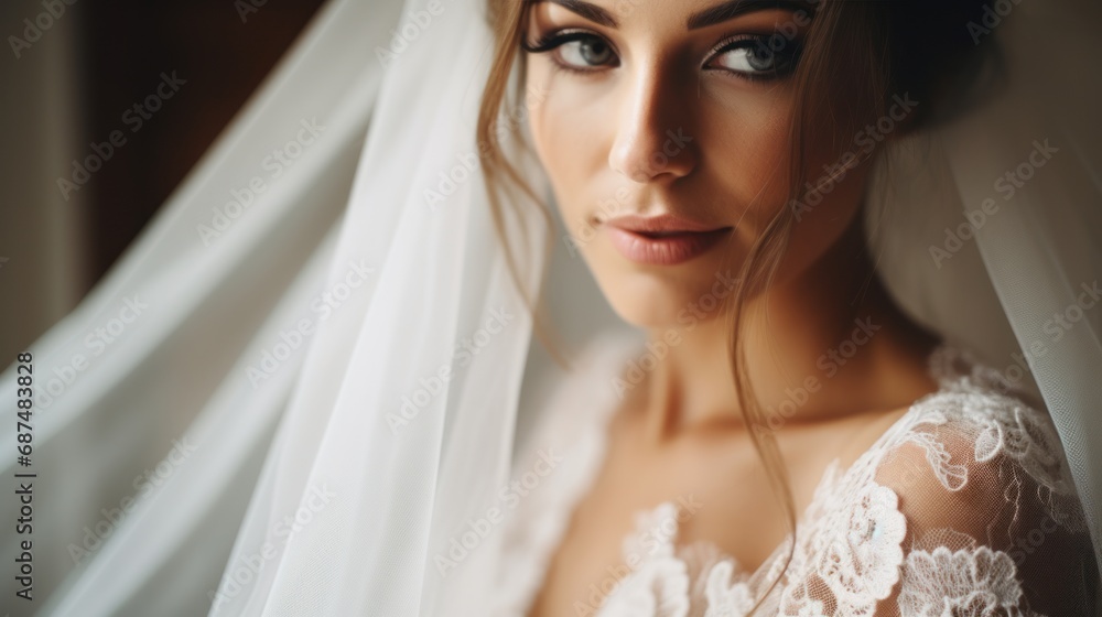 Beautiful Bride before the wedding ceremony. Detail of the bride's dress Beautiful Bride before the wedding ceremony. Detail of the bride's dress
