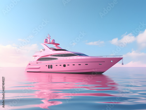 pink luxury  yacht in the sea on a background of blue sky with clouds © wcirco