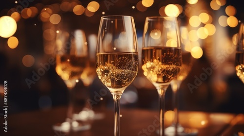 They celebrated the New Year with the background of golden lights and drinking champagne