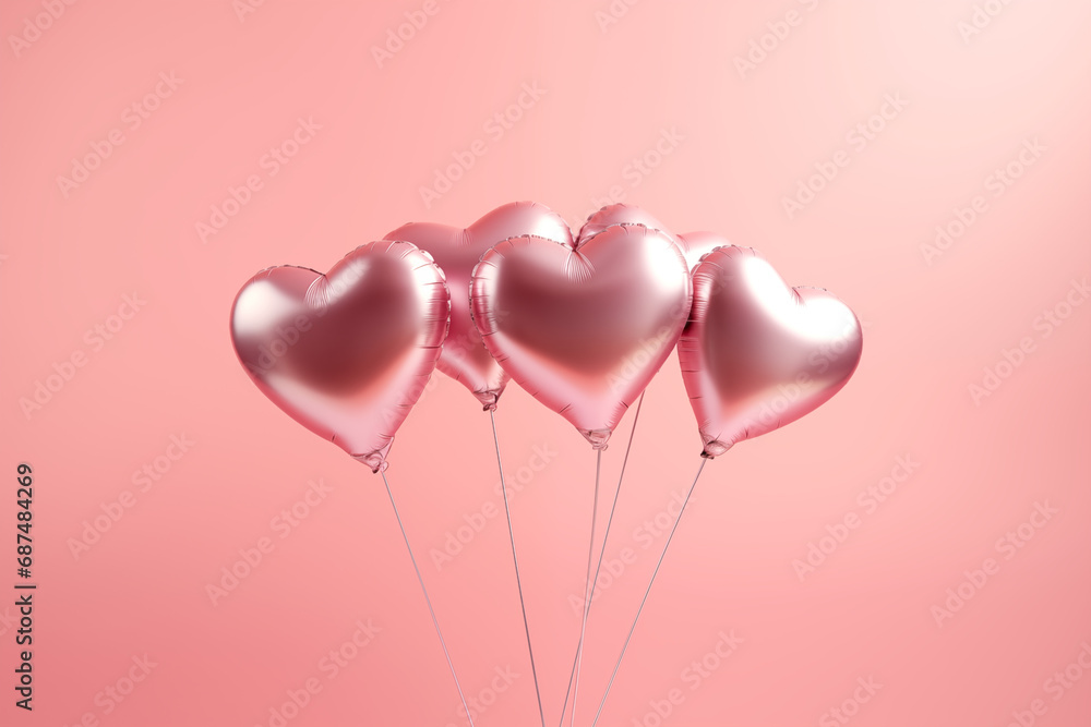 Valentine's day balloons on pastel pink studio background, copy space