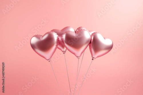 Valentine's day balloons on pastel pink studio background, copy space