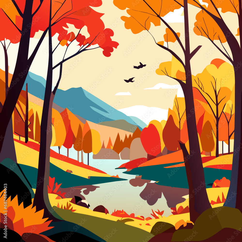 autumn landscape with trees generative ai