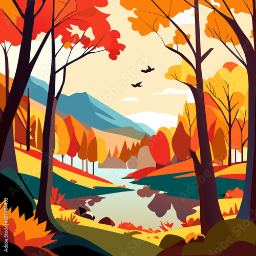 autumn landscape with trees generative ai © sanverrstudio