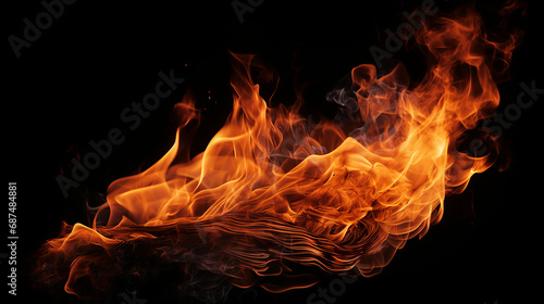 Intense Closeup of Fiery Flames: Burning Spark on Isolated Black Background - Dynamic Ignition and Combustion for Powerful and Vibrant Visuals.