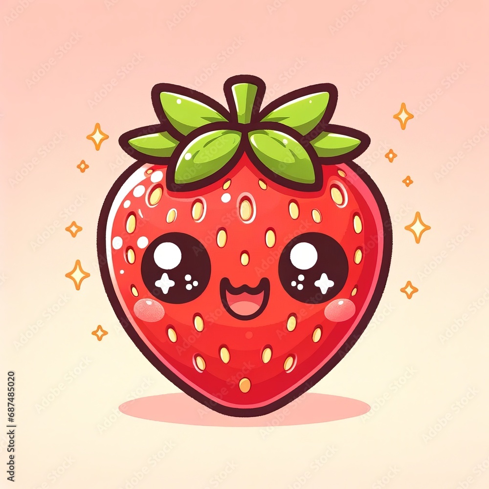 Obraz premium Adorable illustrated strawberries with cute faces, surrounded by colorful, whimsical elements