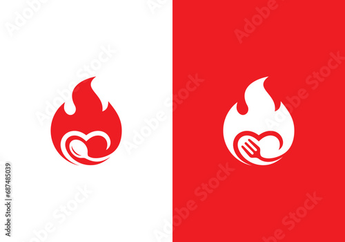 fire and fork spoon logo combination. love hot bbq restaurant food icon vector concept.