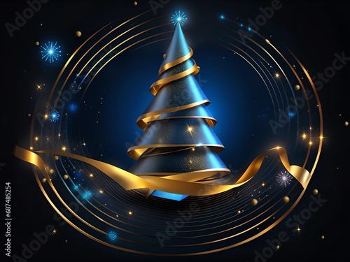 New Year, Christmas - Christmas tree and Christmas decorations, festive background - AI generative art