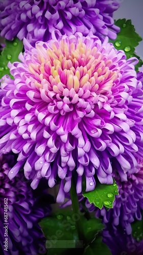 Professional Macro of a Chrysanthemum Blooming in a Sunny Day in the Middle of the Nature.