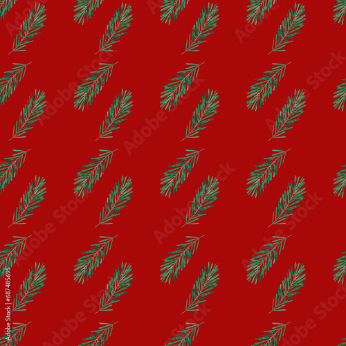 Simple hand drawn watercolor Christmas seamless pattern. Fir branches and pine needles.