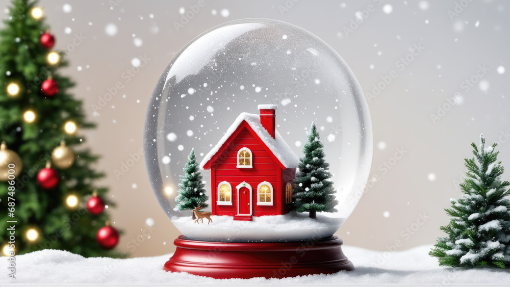Naklejka premium A snow globe with a house inside of it