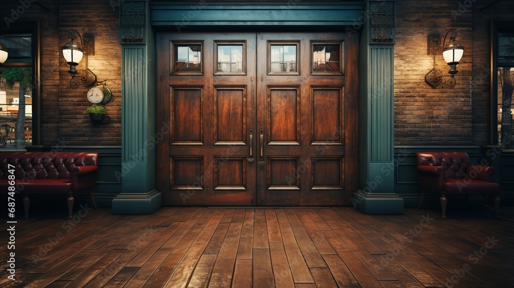 Doors of a property showing signs of aging and wear - obrazy, fototapety, plakaty 