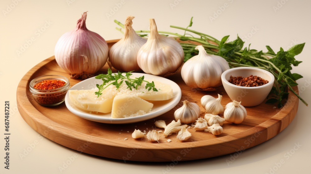 Minced garlic set on a smooth wooden board Minced garlic set on a smooth wooden board