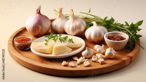 Minced garlic set on a smooth wooden board